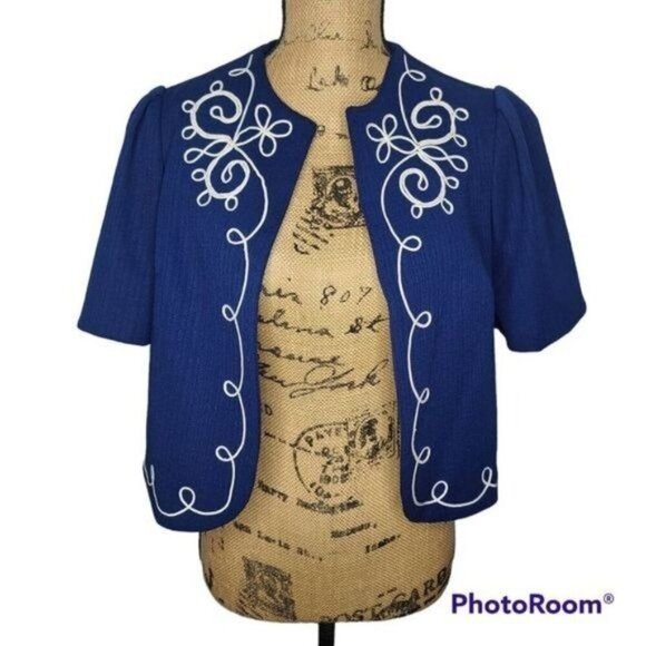 Vintage 60's 70's Navy Blue Cropped Bolero Jacket ILGWU USA made Boho Grannycore - Picture 1 of 10